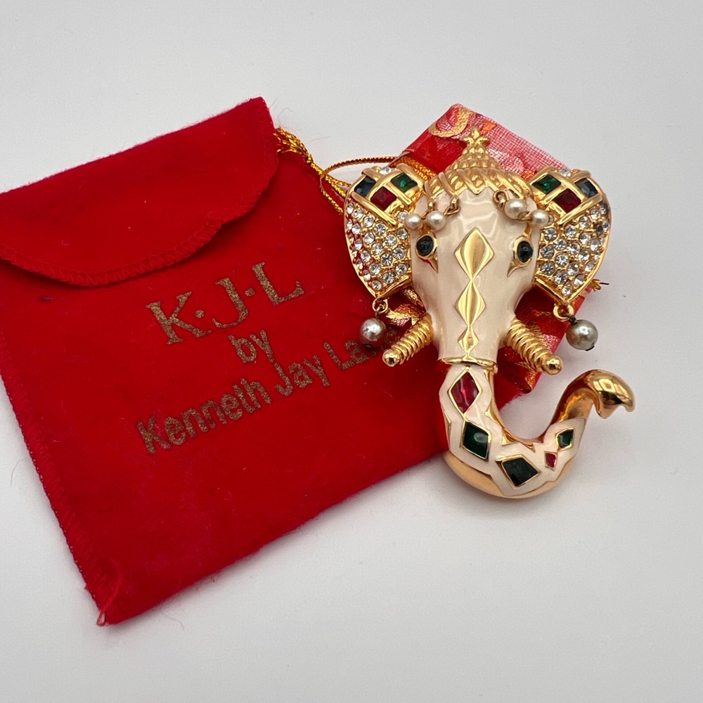 KENNETH JAY LANE KJL Signed Royal Maharajah Jeweled Elephant Brooch Pin